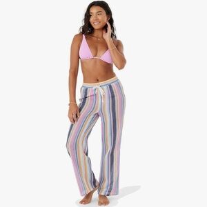 Roxy Women's Medium Mood Moving Multi Colored Striped Beach Pants NWT